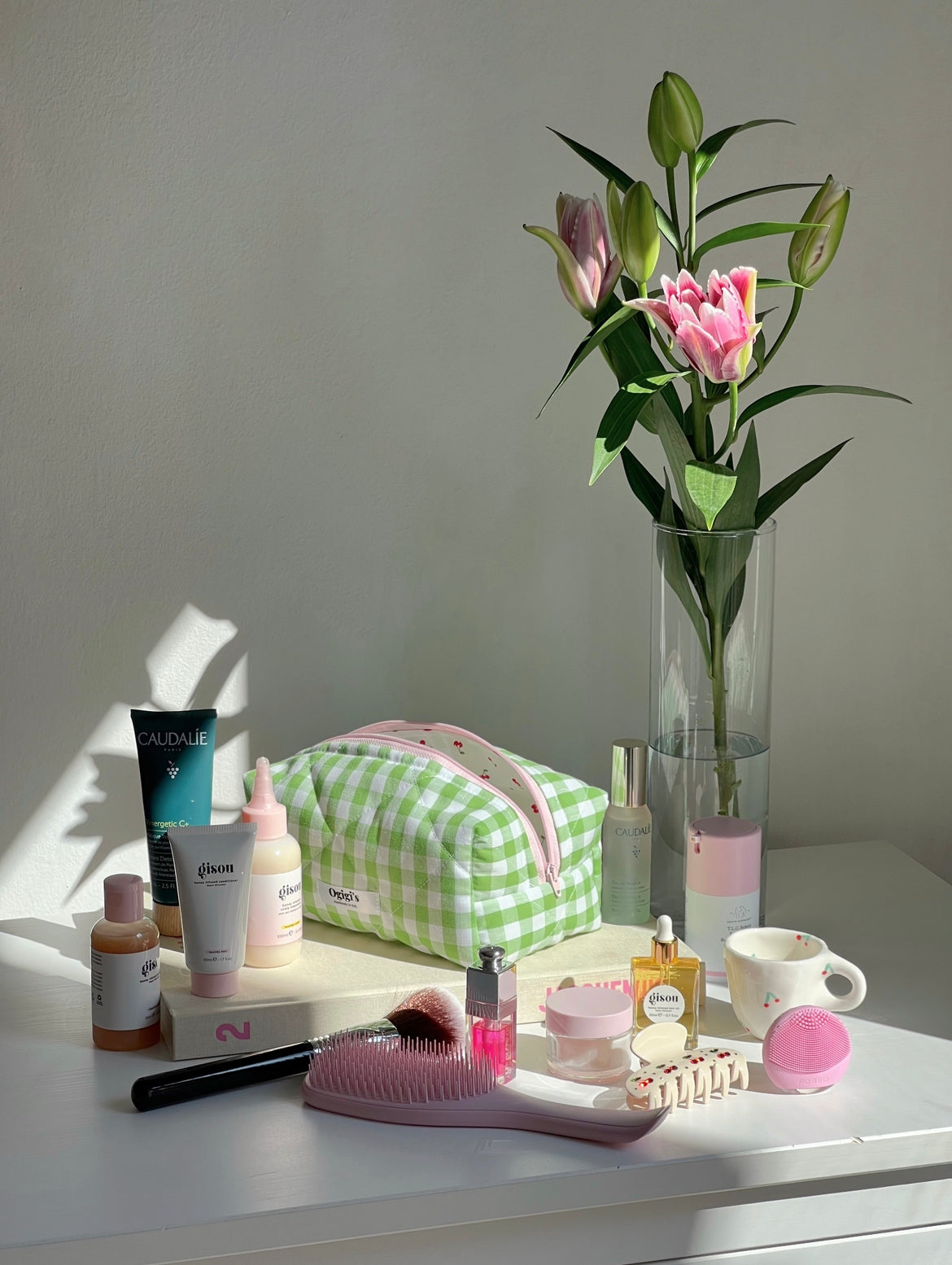 Beauty case green gingham