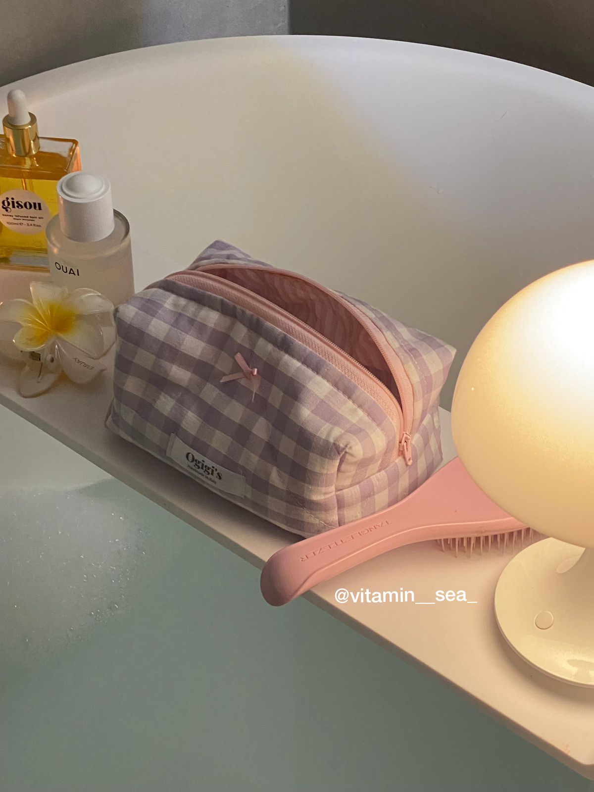 Beauty case lilac gingham