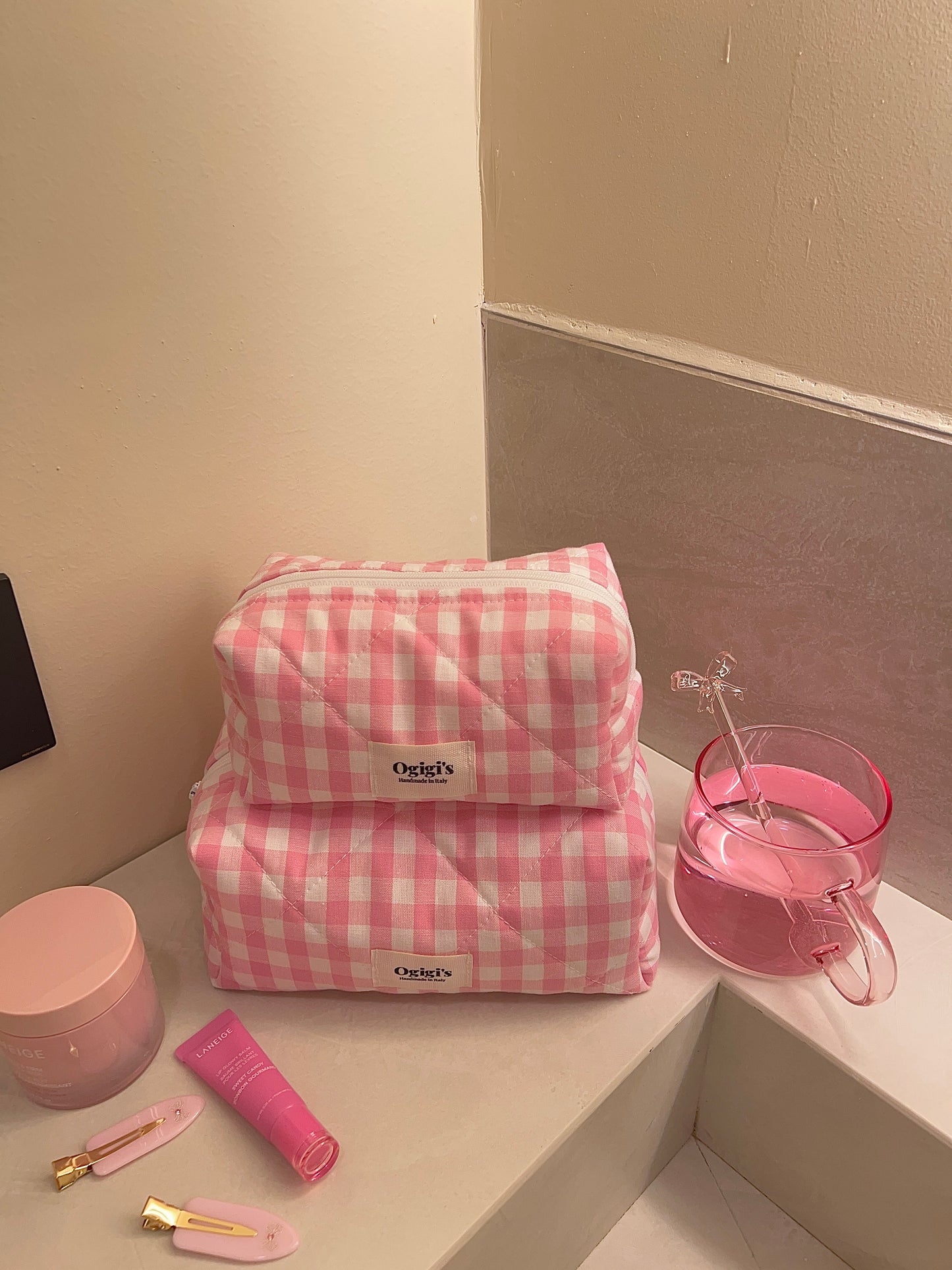 Beauty case pink gingham