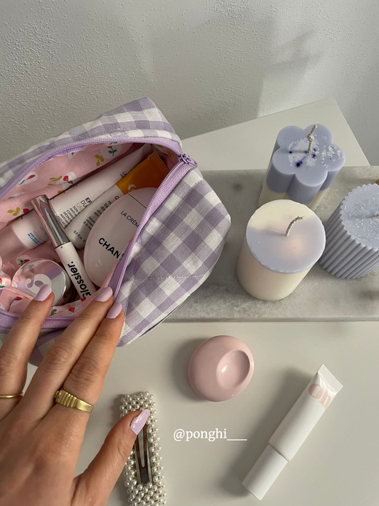 Beauty case lilac gingham